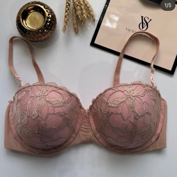 Victoria's Secret Bra Women’s 32C Beige Pink Lace Balconet - Picture 1 of 5
